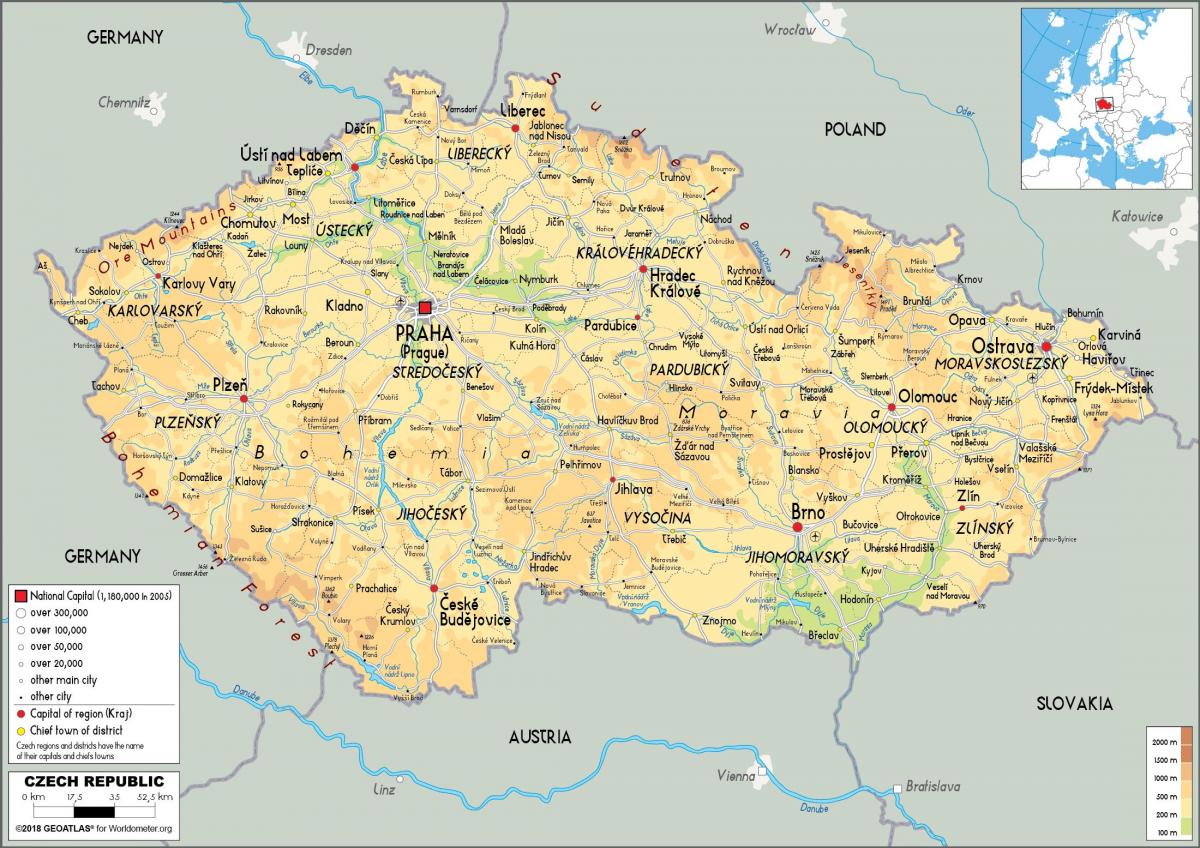 mapa Austrii i Czechach