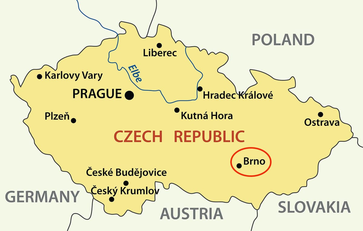mapa Brno, Czechy