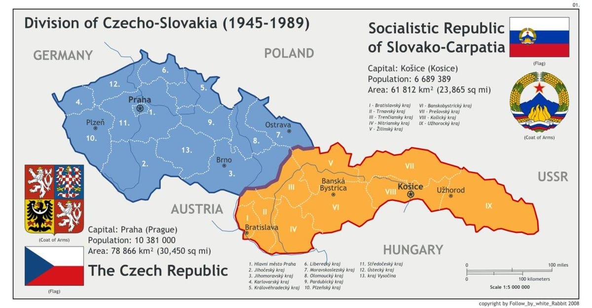 mapa Czechosłowacji 1945