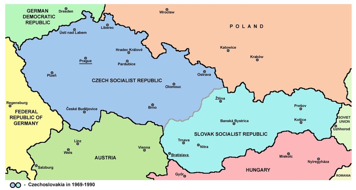 mapa Czechosłowacji