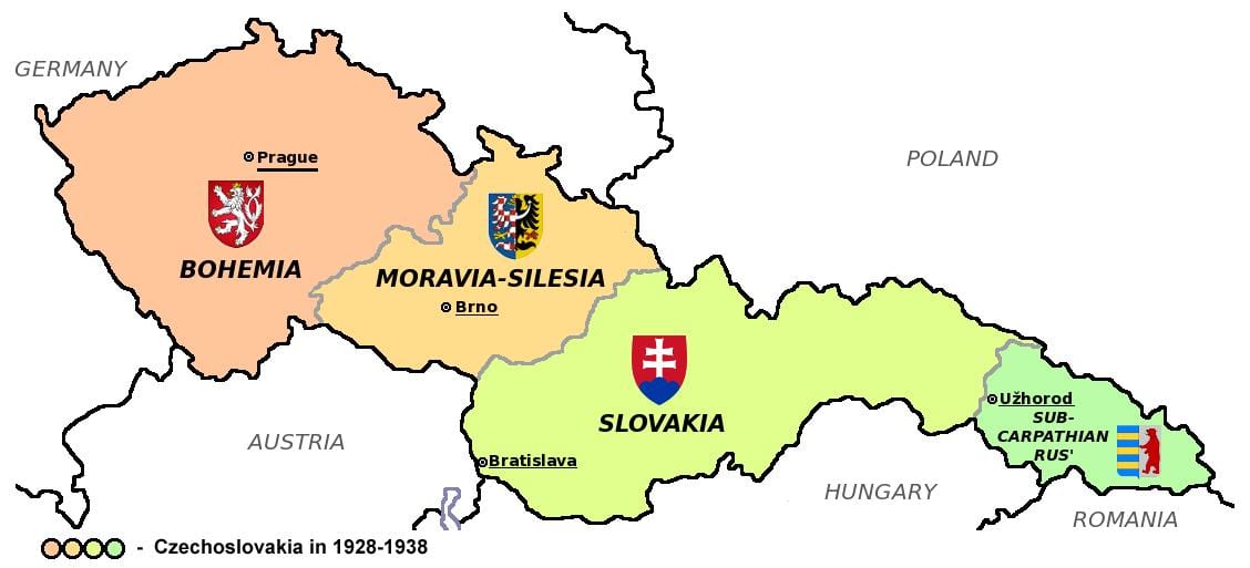 mapa Czechosłowacji 1938