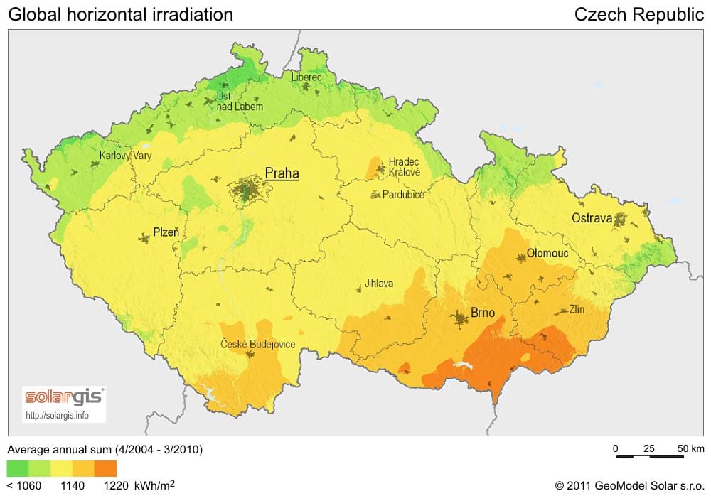 Czech światło słoneczne mapie