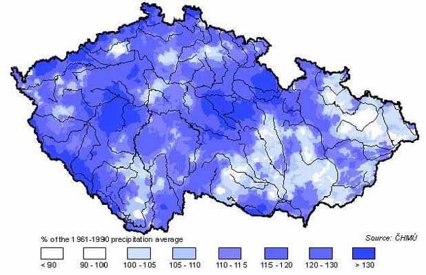 Deszcz Czech na mapie