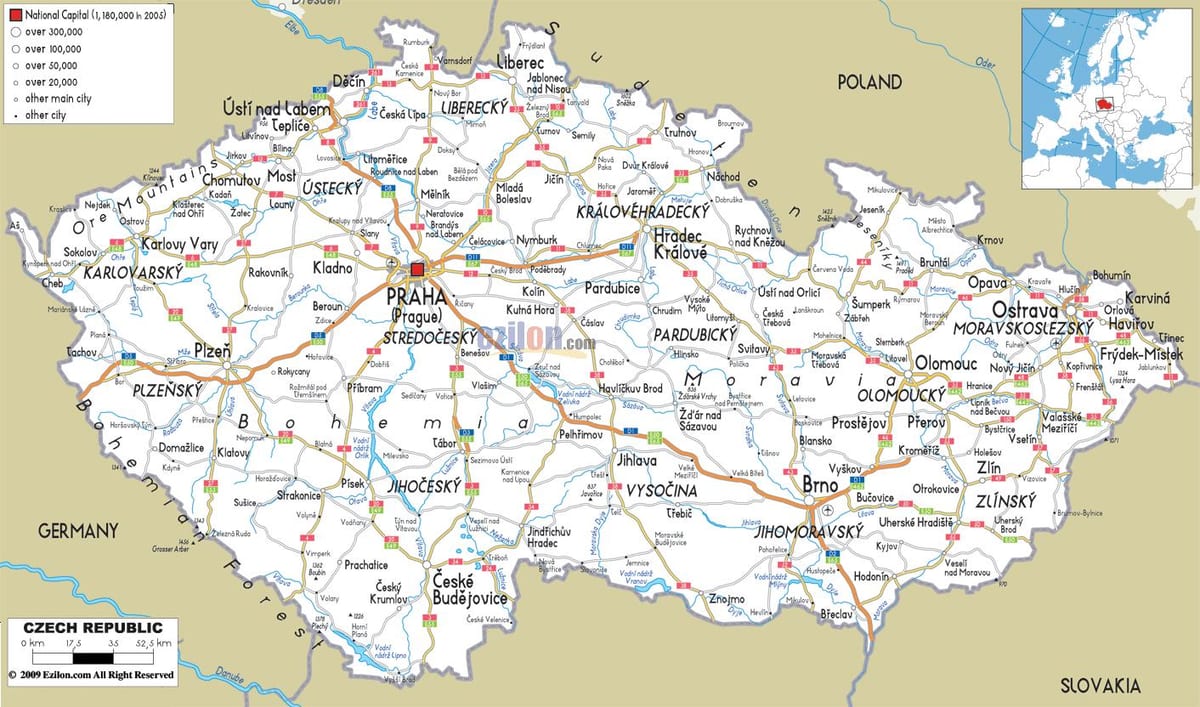 Drogi w Czechach mapa