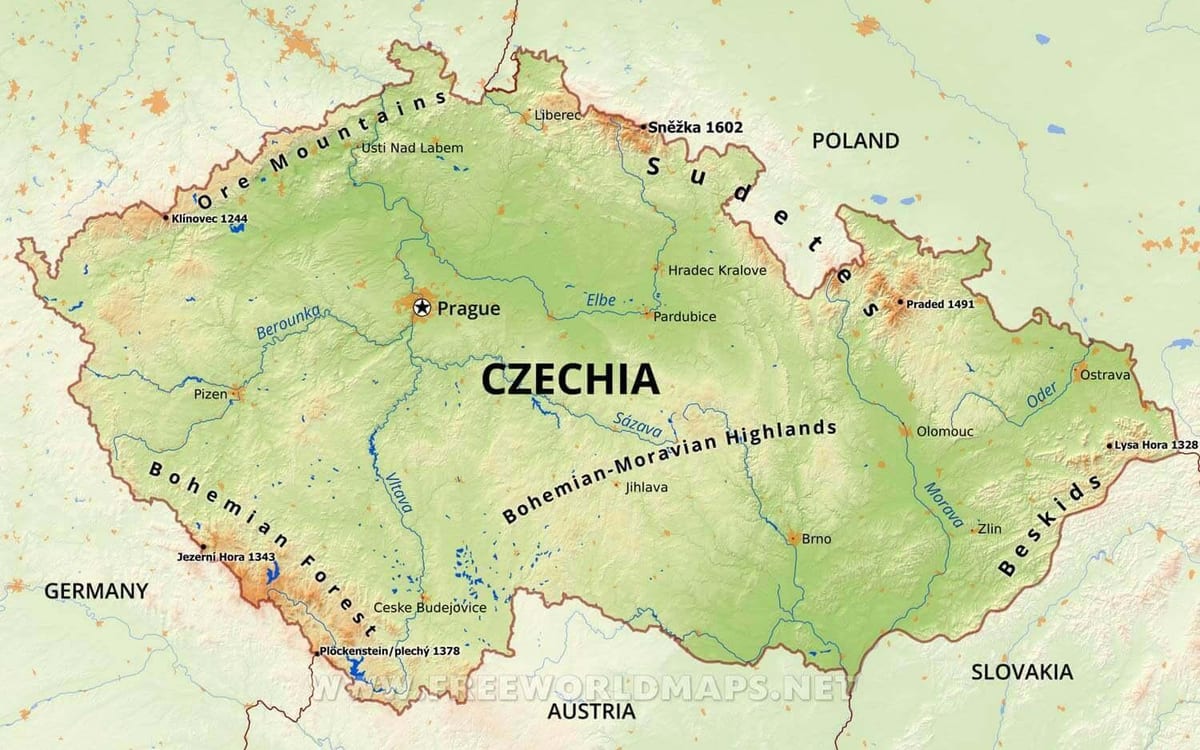 Góry w Czechach na mapie