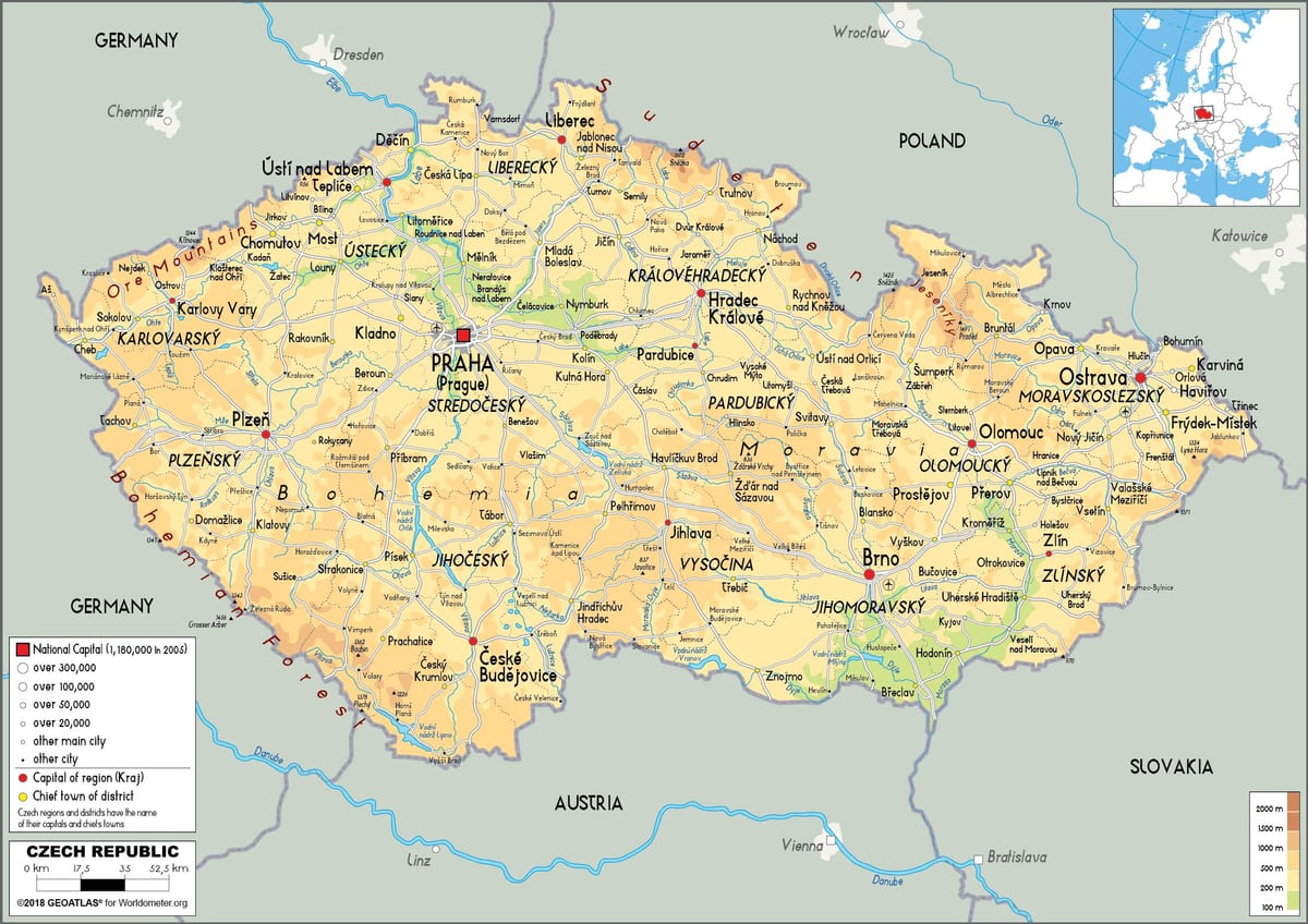Miasta w Czechach na mapie