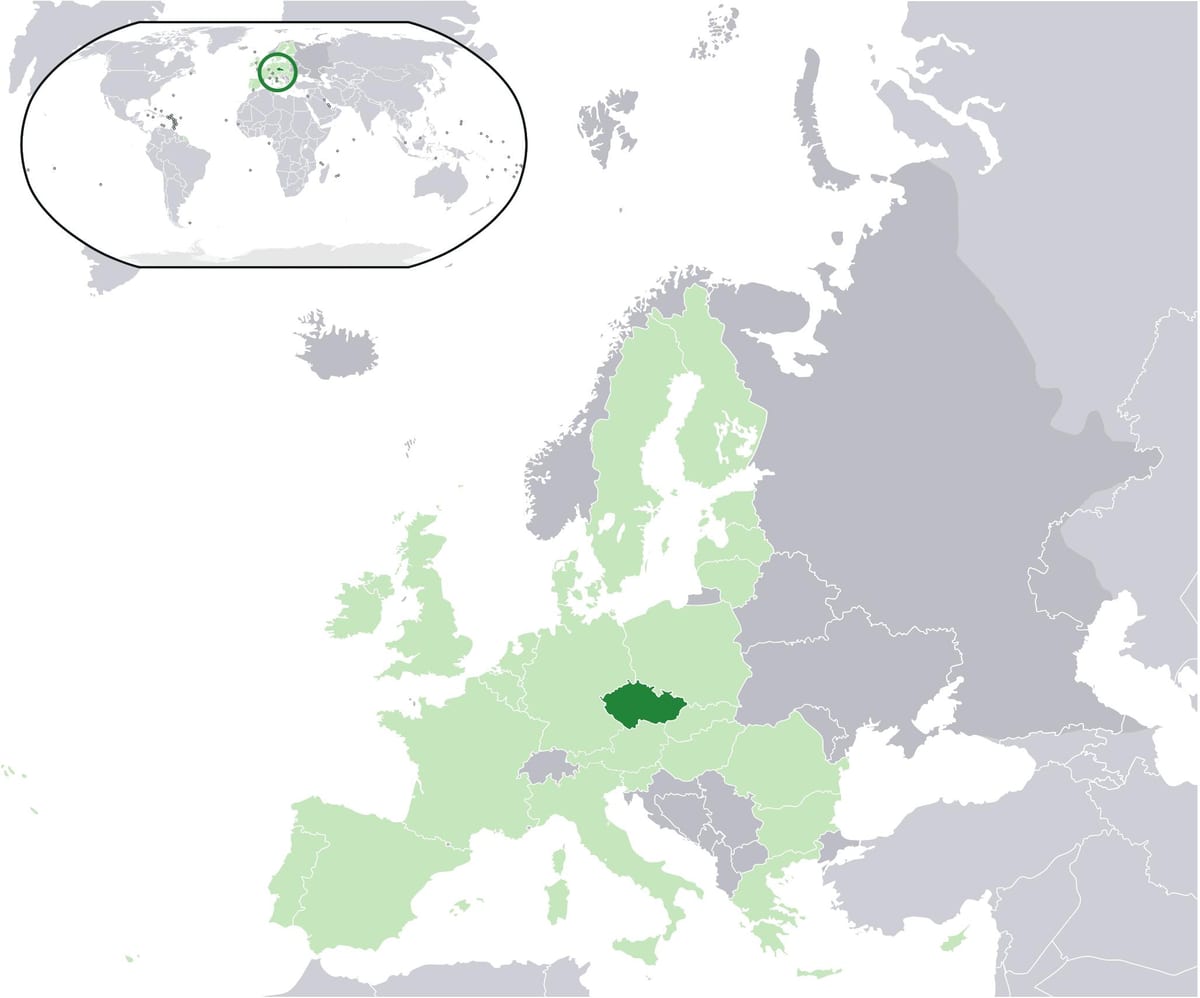 na mapie Europy w Czechach
