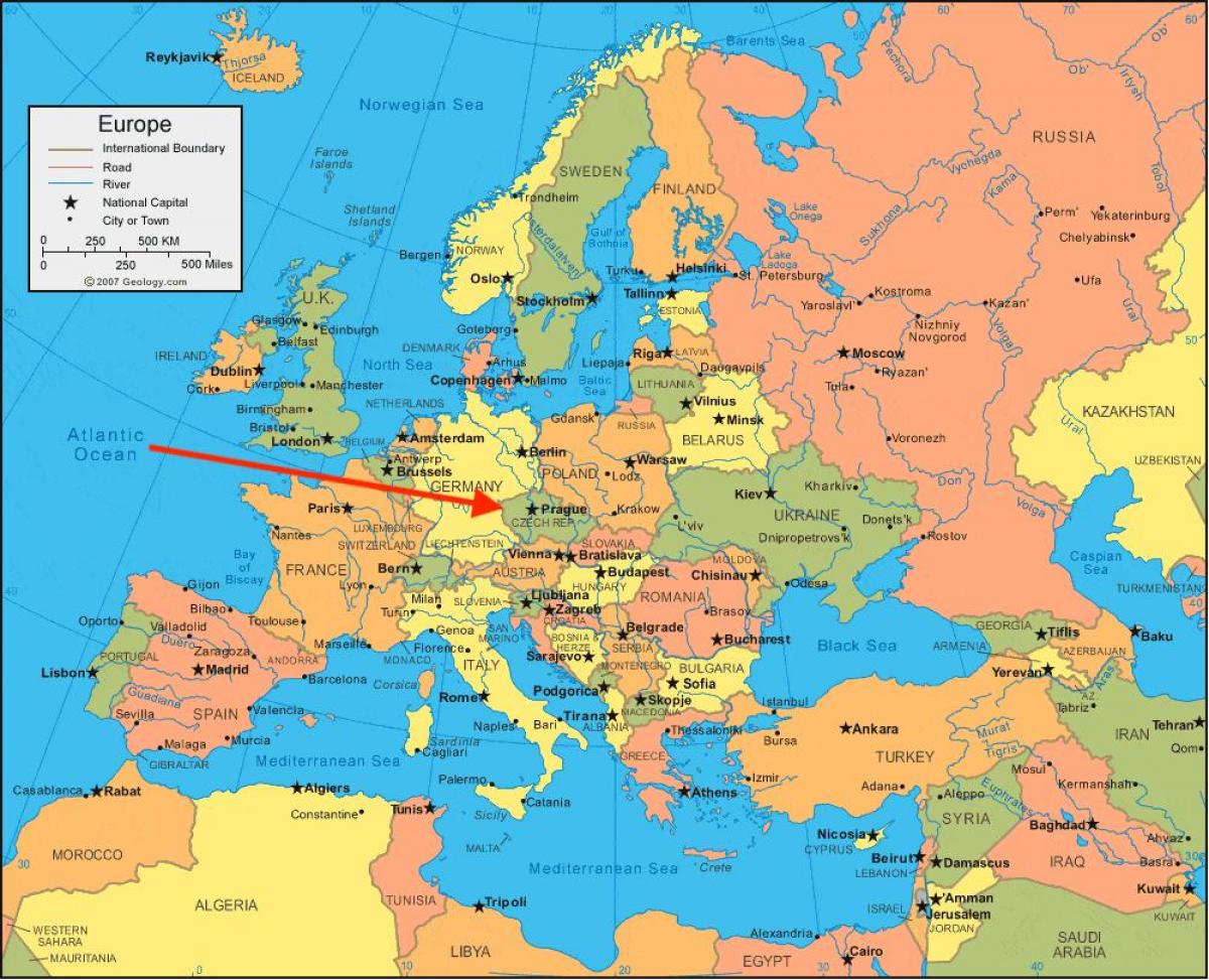 na mapie Europy w Czechach