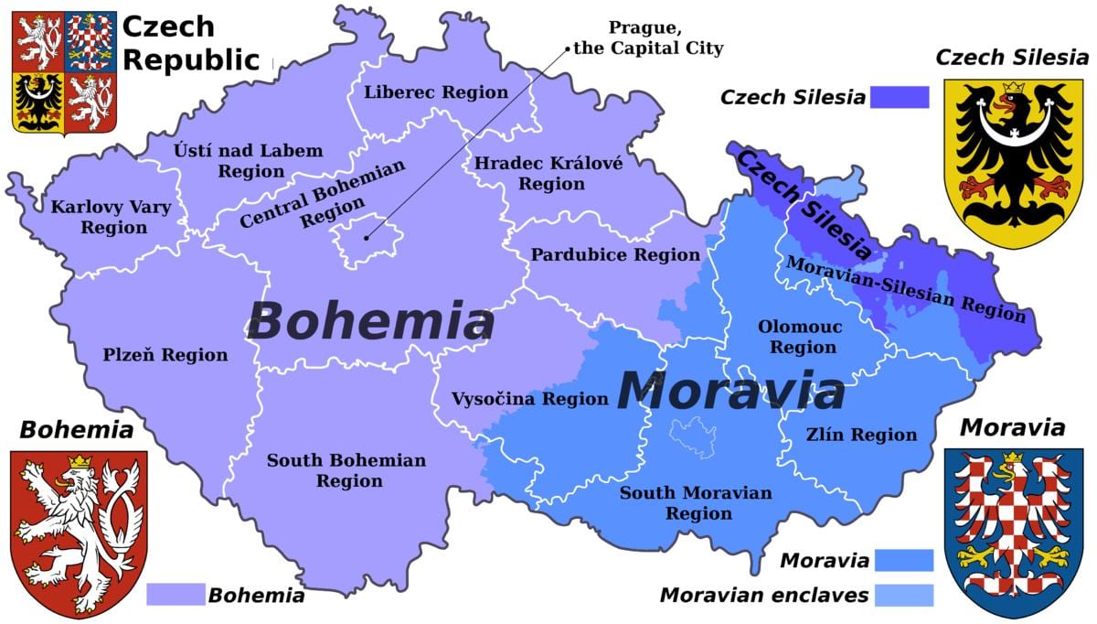 mapa Czechy Morawy