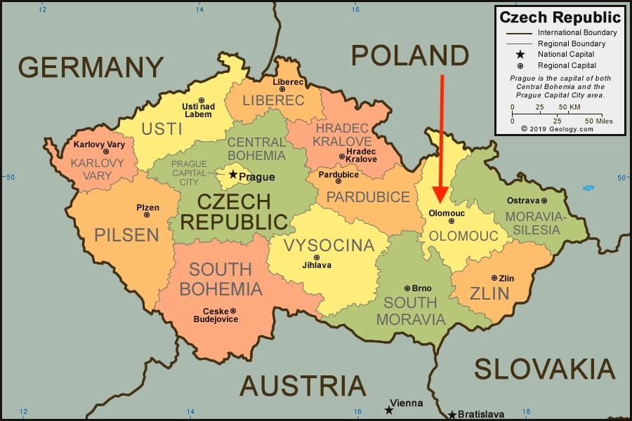 mapa ołomuniec, Republika czeska