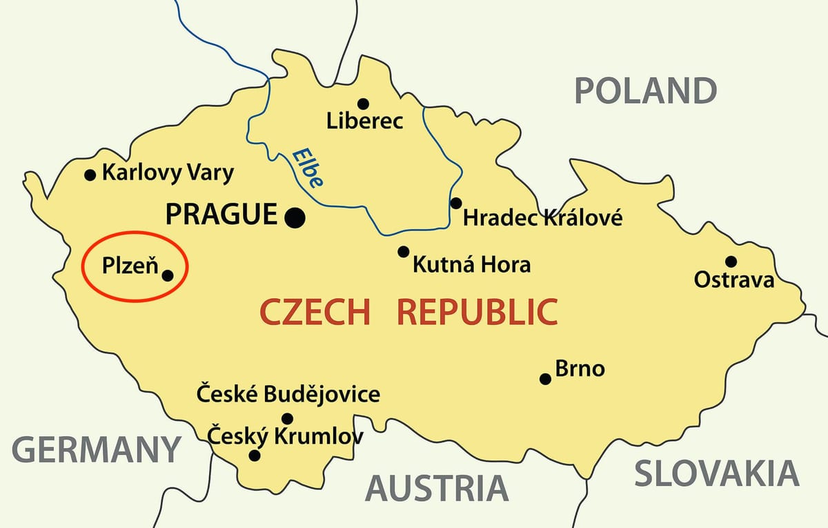 Pilzno Czechy mapie