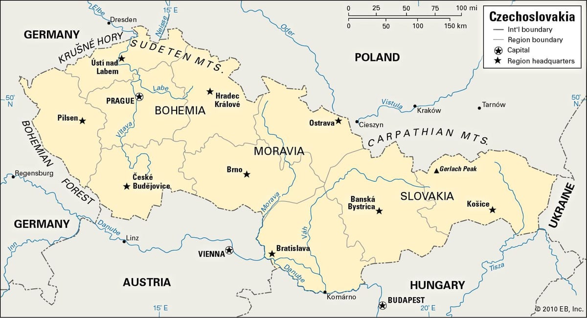 mapa stara Czechosłowacja