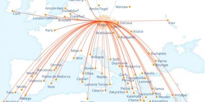 Mapa, czeskie linie lotnicze trasę